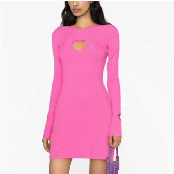 Mach & Mach Pink Heart Cutout Aimee Stretchy Ribbed Dress NWT Large - Picture 2 of 11